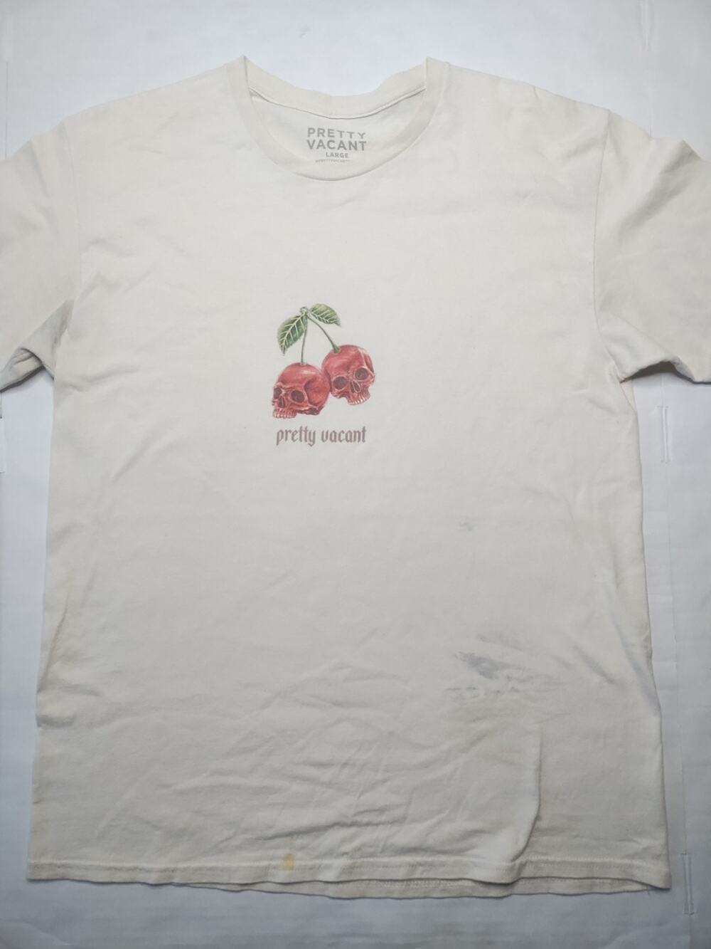 Pretty Vacant Skull Cherries Graphic T-Shirt Distressed/Ripped